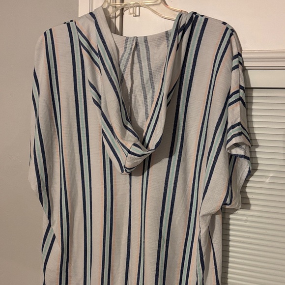 Time and Tru Coral Blue and White Striped Swim Coverup - Picture 4 of 4